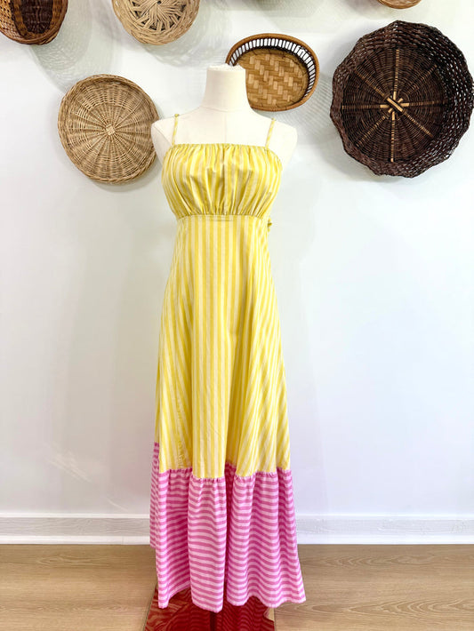 The Kole Yellow & Pink Striped Midi Dress