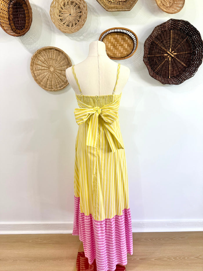 The Kole Yellow & Pink Striped Midi Dress