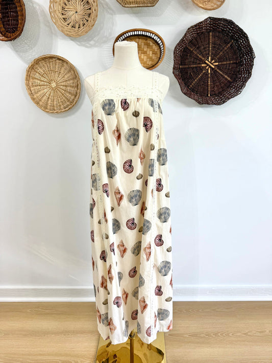 The Ocean Shell Print Maxi Dress in Cream
