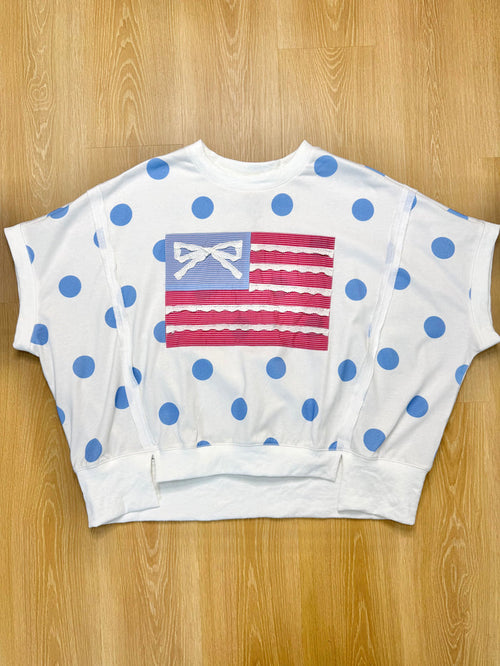 The Ruby French Terry Polka Dot Flag Patch Top