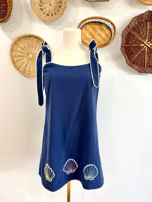 The Saylor Seashell Embroidered Dress in Navy