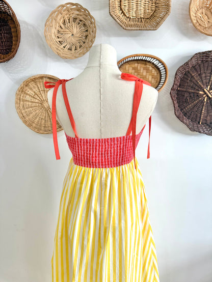 The Vera Scalloped Detail Colorful Striped Midi Dress
