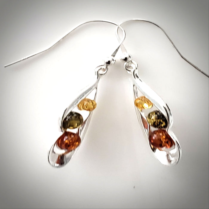 multicolor amber silver earrings