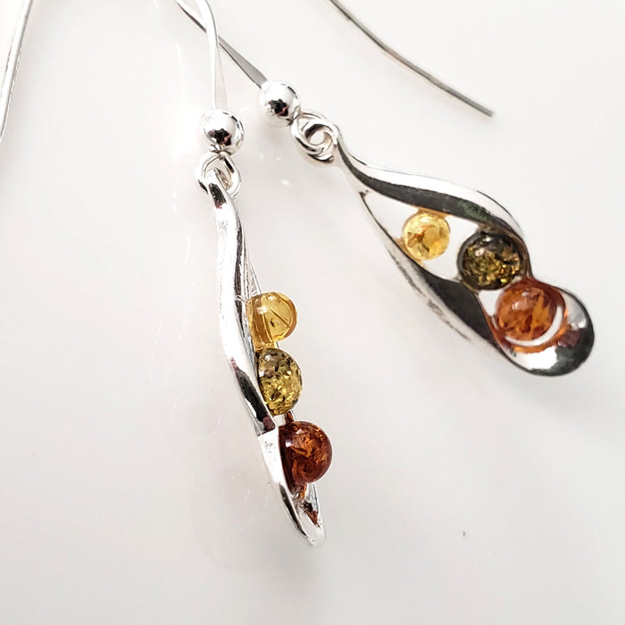 multicolor amber silver earrings