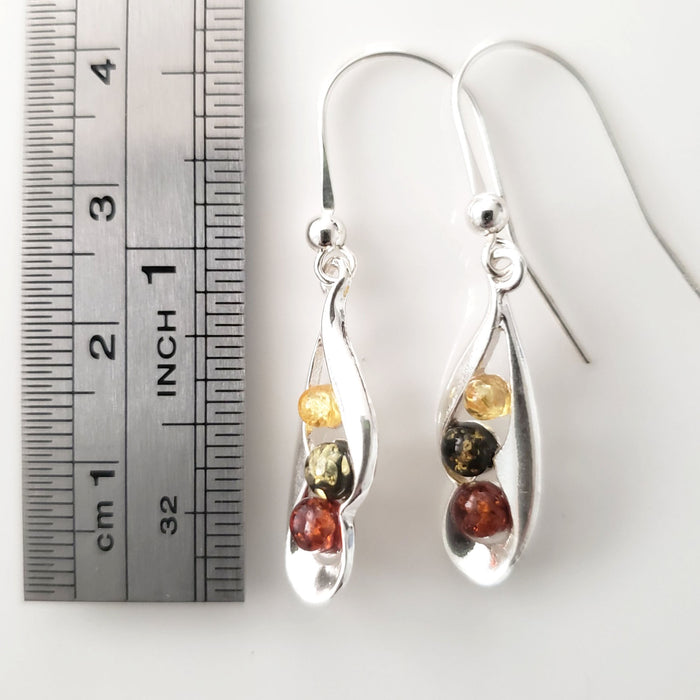 multicolor amber silver earrings