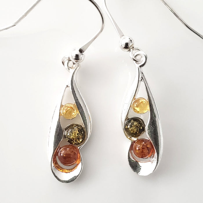 multicolor amber silver earrings