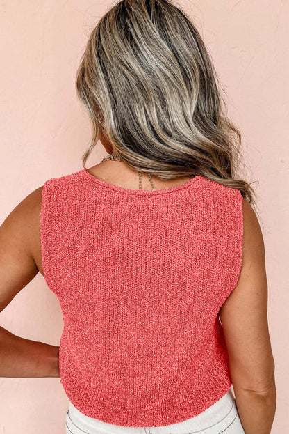 Tomato Red Lace-up Front V Neck Sweater Vest - Sweaters & Cardigans/Sweater Vests
