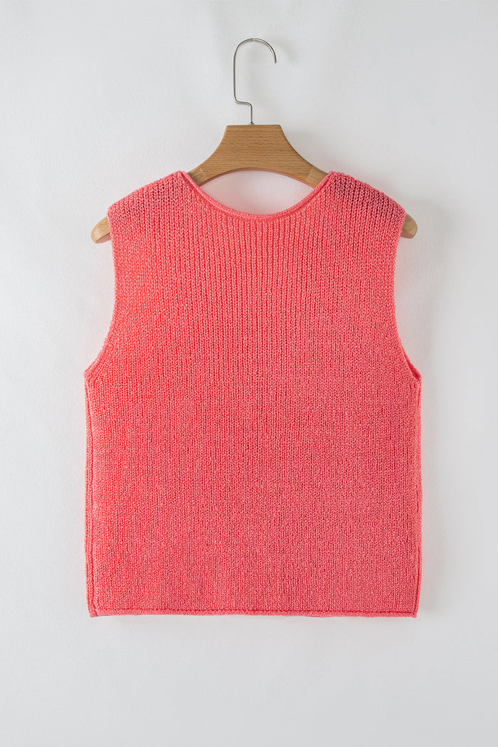 Tomato Red Lace-up Front V Neck Sweater Vest - Sweaters & Cardigans/Sweater Vests