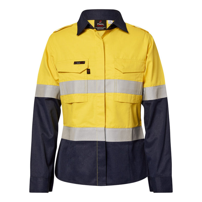 Torrent HRC2 Ladies Hi Vis Two Tone Open Front Shirt With Gusset Sleeves And Fr Reflective Tape