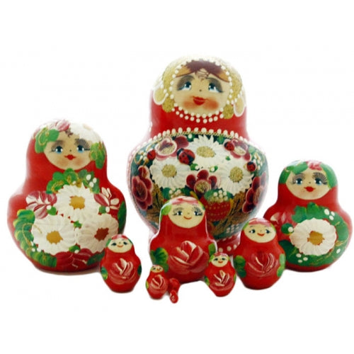 Traditional 10 Piece Red Matryoshka with Ladybug Set
