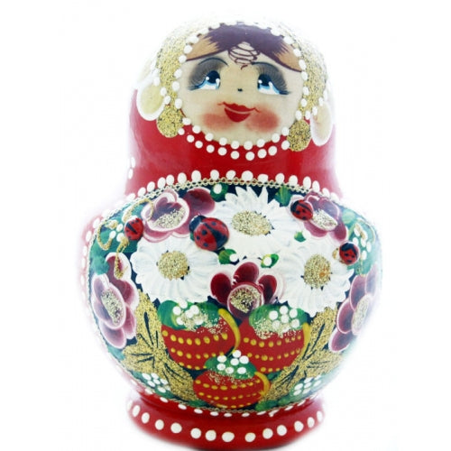 Traditional 10 Piece Red Matryoshka with Ladybug Set