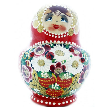 Traditional 10 Piece Red Matryoshka with Ladybug Set