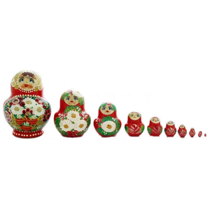 Traditional 10 Piece Red Matryoshka with Ladybug Set