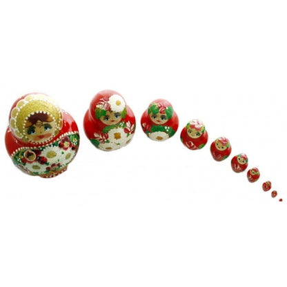 Traditional 10 Piece Red Matryoshka with Ladybug Set