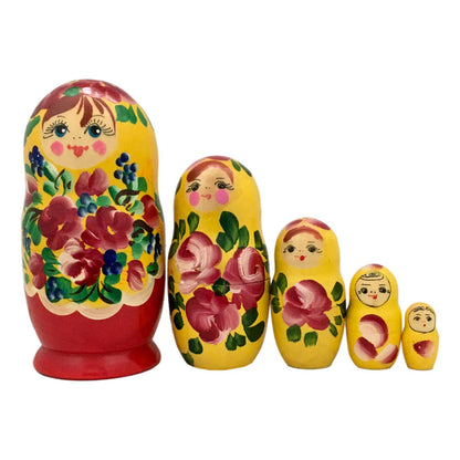 Matryoshka doll yellow wit red flowers
