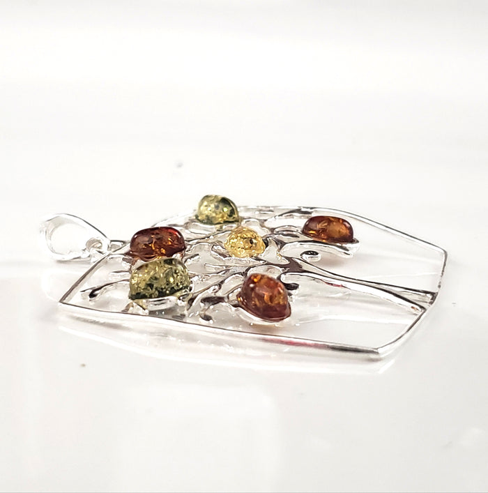 Tree of Life Multicolor Amber & Sterling Silver Pendant BuyRussianGifts Store