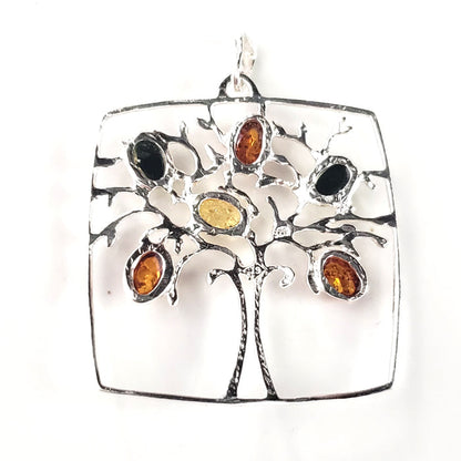 Tree of Life Multicolor Amber & Sterling Silver Pendant BuyRussianGifts Store