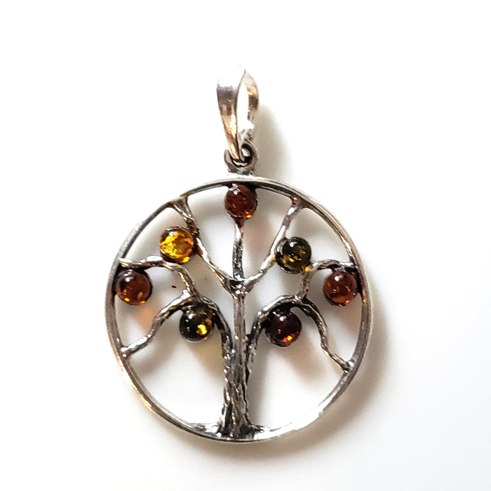 Tree of Life sterling silver with amber pendant