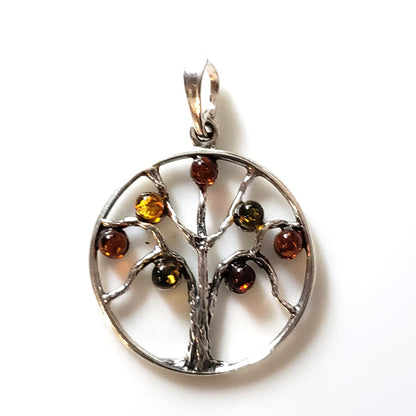Tree of Life sterling silver with amber pendant