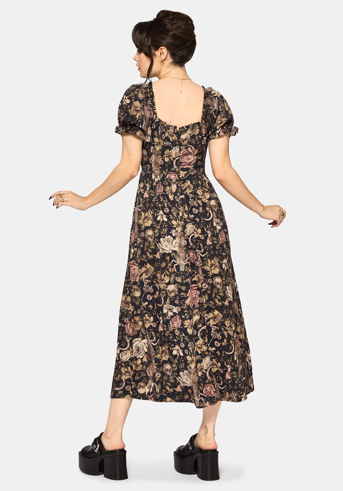 Triple Goddess Print Milkmaid Midi Dress