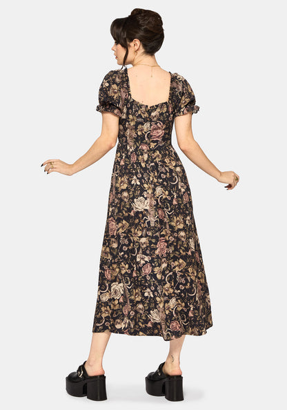 Triple Goddess Print Milkmaid Midi Dress