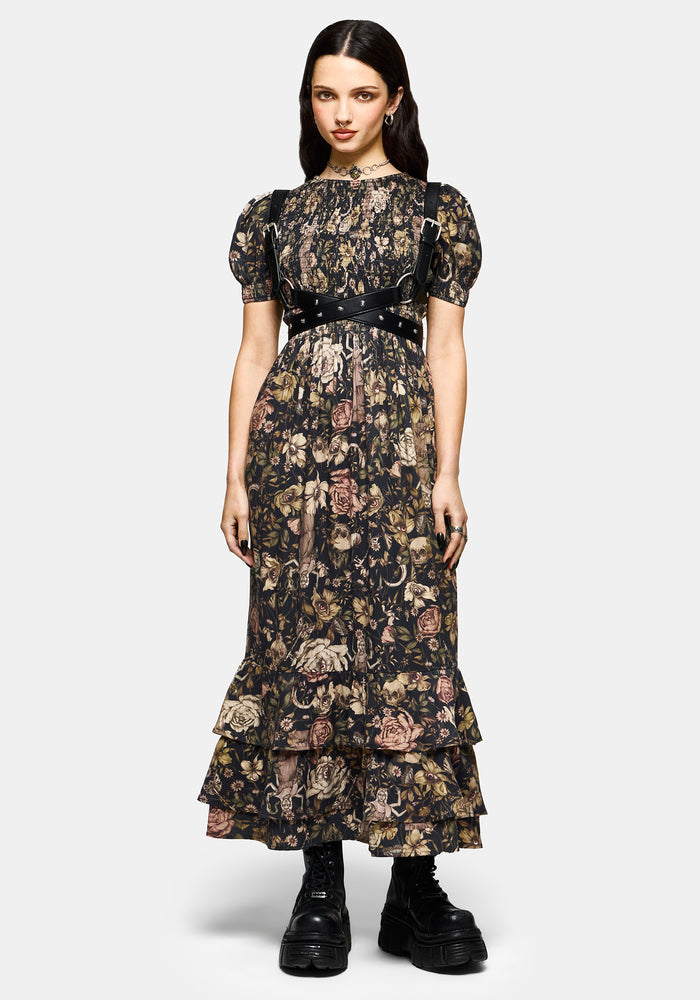 Triple Goddess Tiered Shirred Maxi Dress
