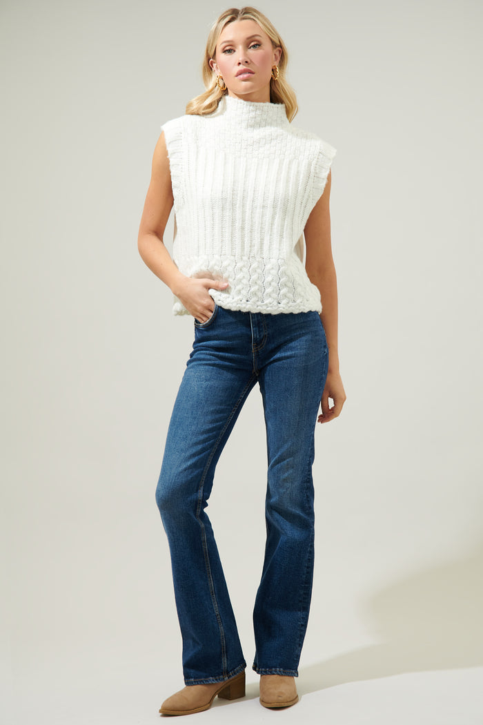 Trish Mixed Knit Mock Neck Sweater Vest