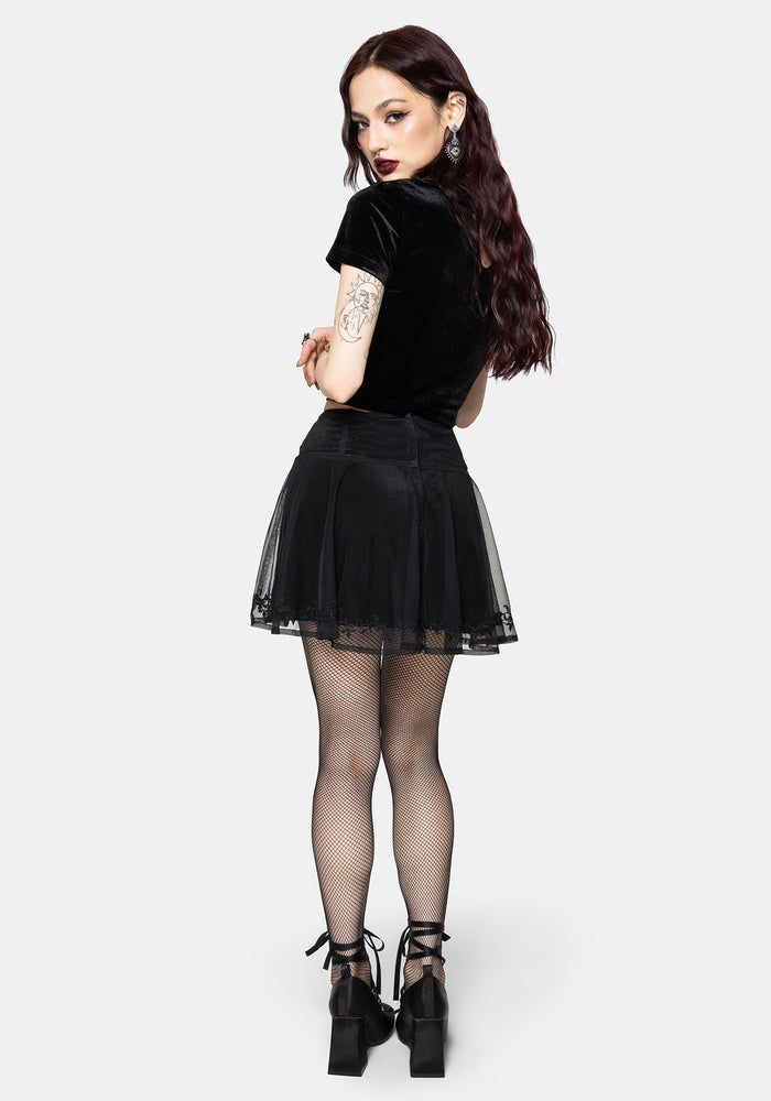 Trixie Velvet Fishnet Embroidered Mini Skirt UK 6