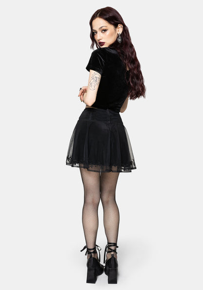 Trixie Velvet Fishnet Embroidered Mini Skirt UK 6