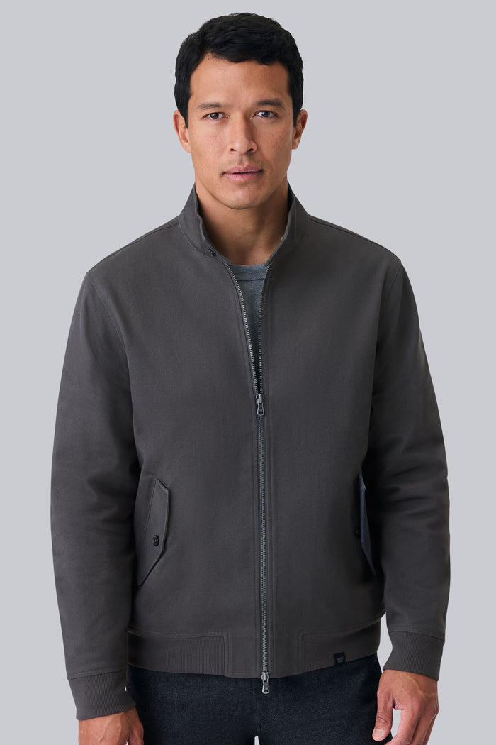 Front view of a man wearing Twill Harrington Jacket in Asphalt