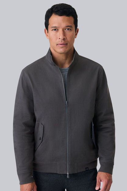 Front view of a man wearing Twill Harrington Jacket in Asphalt