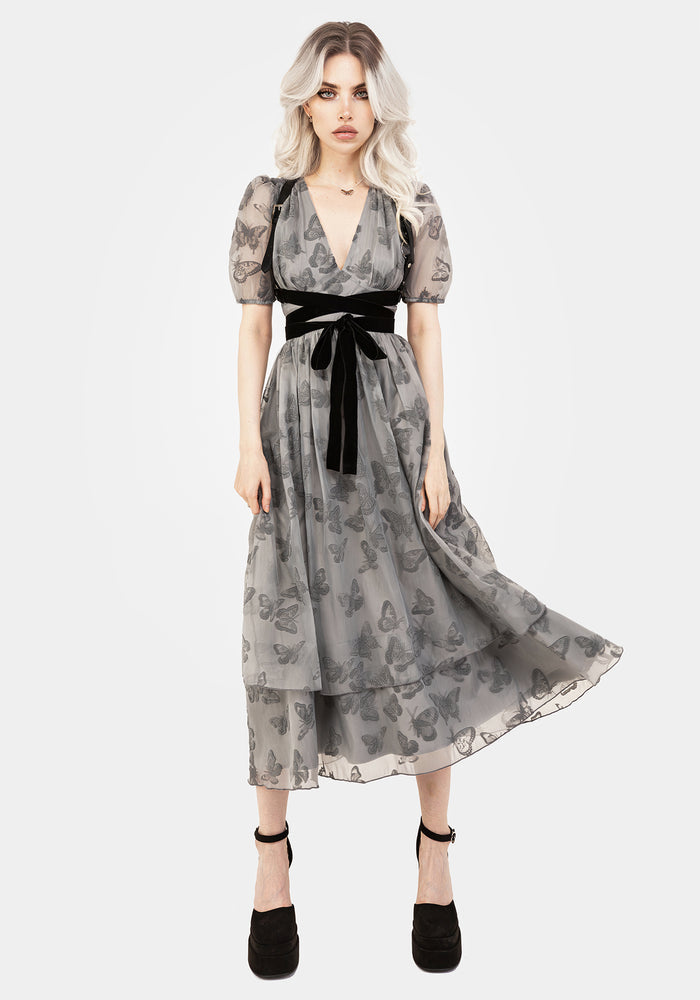 Vanessa Butterfly Print Organza Puff Sleeve Midaxi Dress