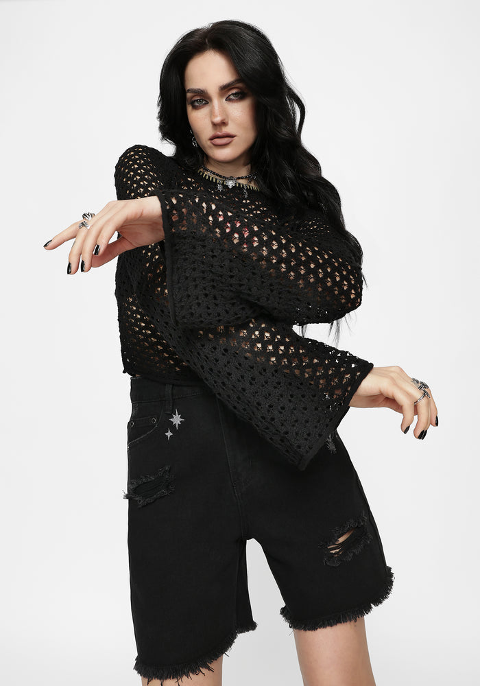 Vesa Blanket Stitch Long Sleeve Knit Top