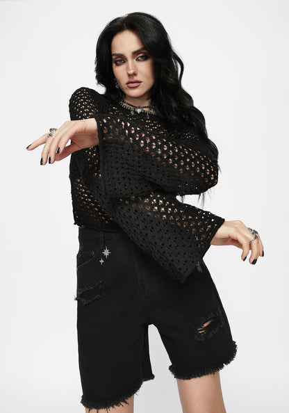 Vesa Blanket Stitch Long Sleeve Knit Top
