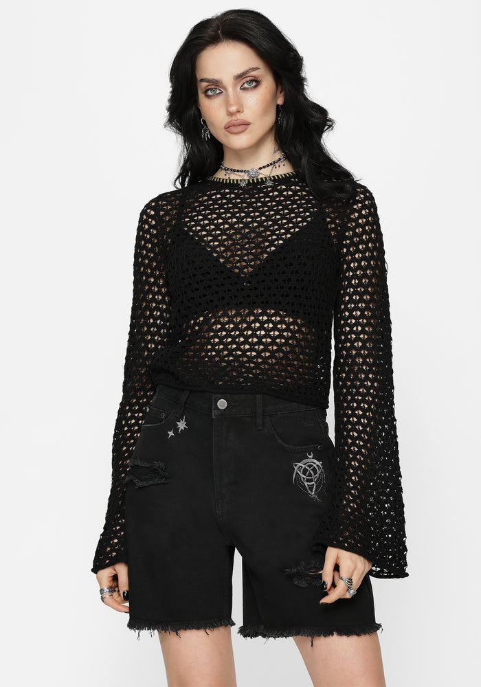 Vesa Blanket Stitch Long Sleeve Knit Top
