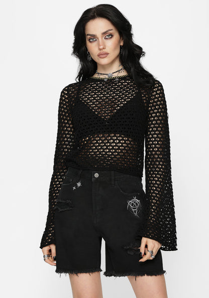 Vesa Blanket Stitch Long Sleeve Knit Top