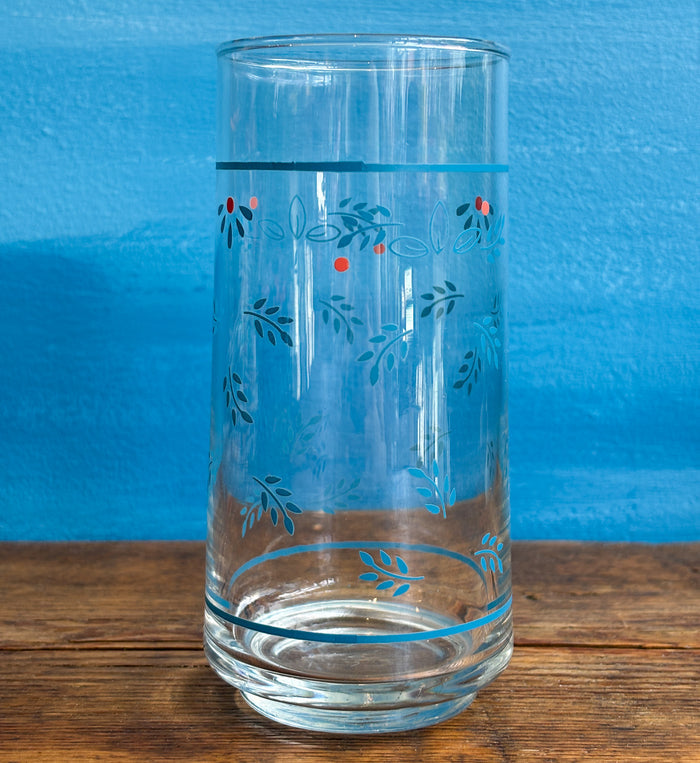Vintage 1960's 1970's Blue Floral & Stripes Tumbler Glasses