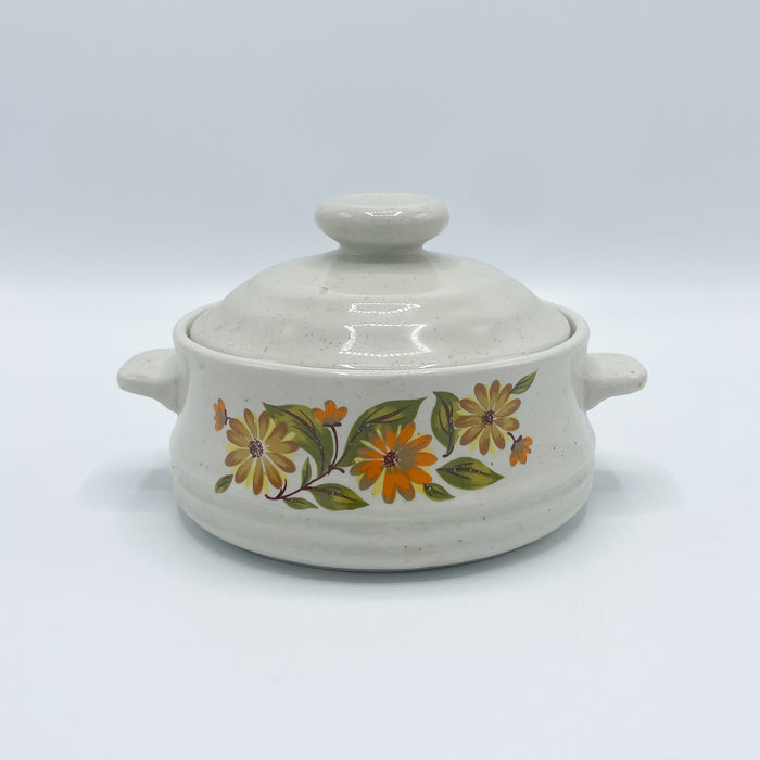 Vintage 1970s Floral Casserole Crock Dish