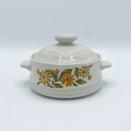 Vintage 1970s Floral Casserole Crock Dish