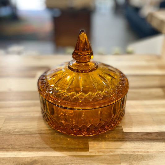 Vintage Amber Depression Glass Candy Dish with Lid
