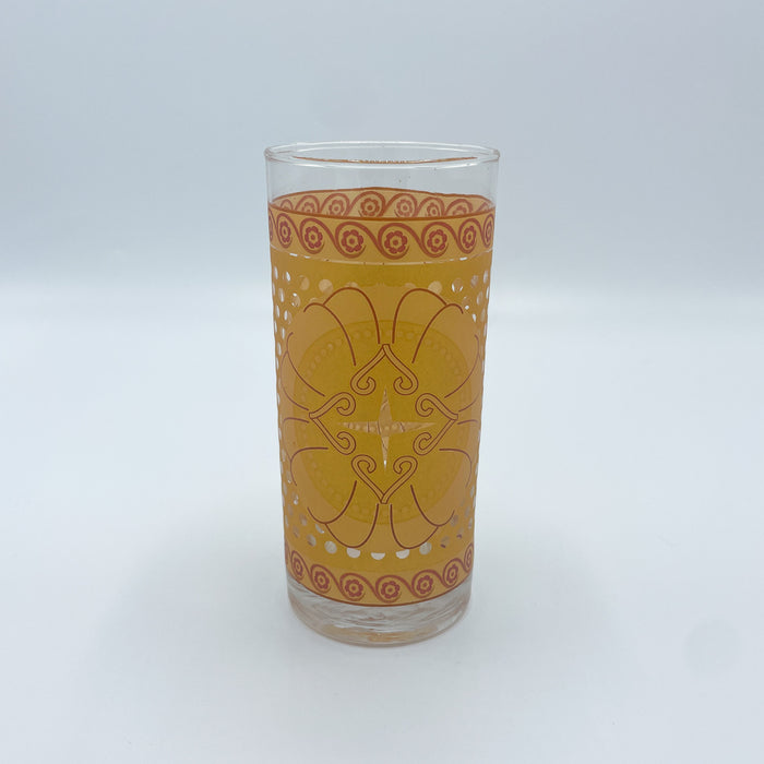Vintage Mid-Century 1960's 1970's Orange Flower Set of Tumbler Glasses & Pitcher
