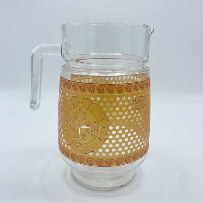 Vintage Mid-Century 1960's 1970's Orange Flower Set of Tumbler Glasses & Pitcher