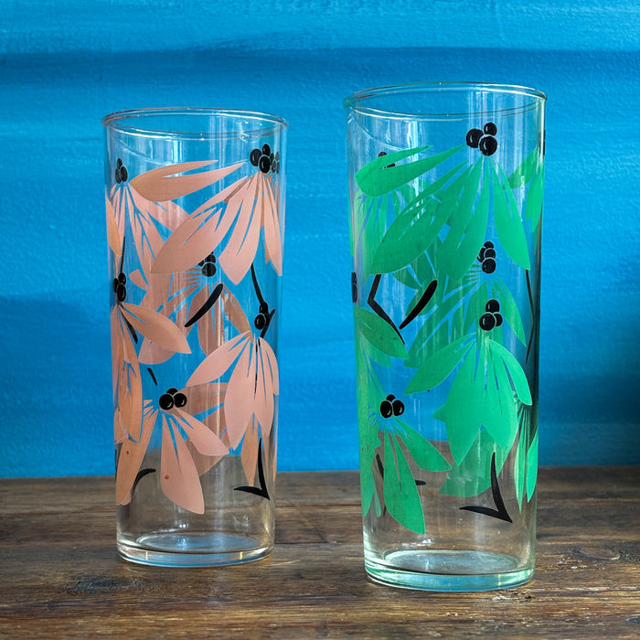 Vintage Tall Pastel Leaves Glasses