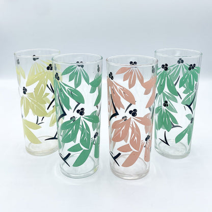 Vintage Tall Pastel Leaves Glasses
