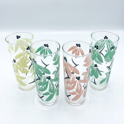 Vintage Tall Pastel Leaves Glasses