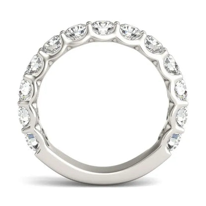 VossAgin - 2 1/15 CTW Lab Grown Round Cut Diamond Half Eternity Ring in 14K White Gold - G-VS - 8.5