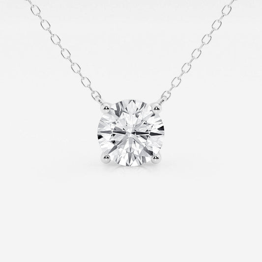 VossAgin - 3.00 ct Lab Grown Round Diamond Floating Solitaire Pendant in 14K White or Yellow Gold – AGI Certified - White Gold