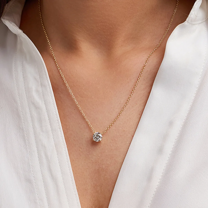 VossAgin - 3.00 ct Lab Grown Round Diamond Floating Solitaire Pendant in 14K White or Yellow Gold – AGI Certified - White Gold