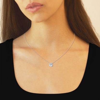 VossAgin - 3.00 ct Lab Grown Round Diamond Floating Solitaire Pendant in 14K White or Yellow Gold – AGI Certified - White Gold