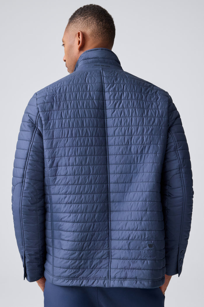 Back view of a man wearing Warmknit air blazer in Total Eclipse/True Black Liner